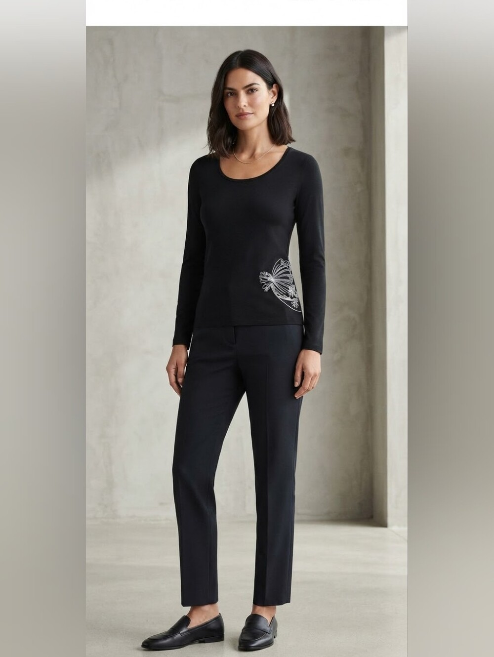 ​Akris punto Black Long Sleeve Graphic Accent Scoop Neck Top – Size US 10 / F 42